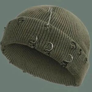 Edgy Olive Green Knit Beanie
